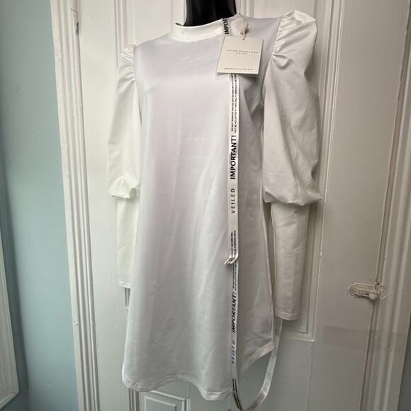 Veiled Collection Mini Dress Womens XS White Puff Statement Sleeve Club *Stained - Picture 1 of 8